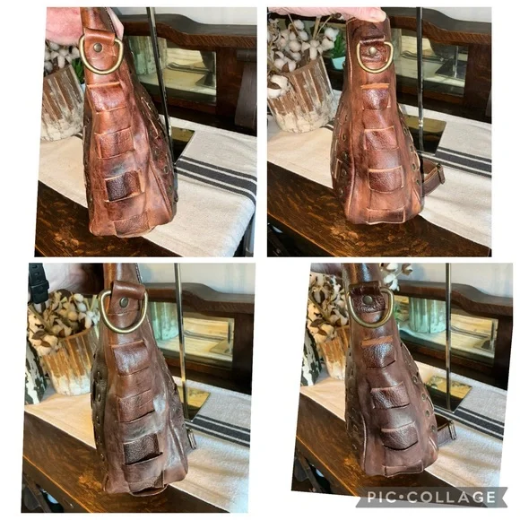 Bed Stu Orchid Woven Leather Handbag Crossbody Bag Teak Brown Retail $280 - Picture 5 of 12